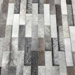 Patchwork Cowhide Rug, Mixed Grey Stripes - Handmade Retiro Style - thumbnail 2