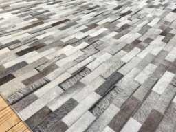 Patchwork Cowhide Rug, Mixed Grey Stripes - Handmade Retiro Style - thumbnail 1