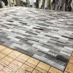 Patchwork Cowhide Rug, Mixed Grey Stripes - Handmade Retiro Style - thumbnail 3