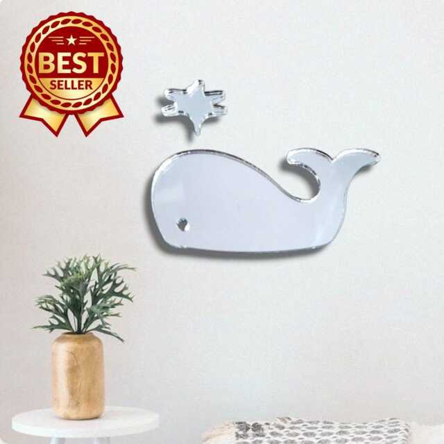 Whale Large Acrylic Mirror Wall Art - Custom Sizes, Shapes & Colours - image 1