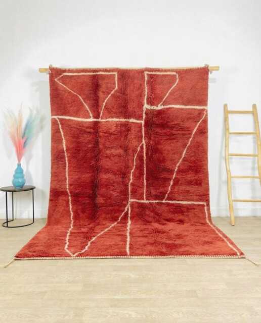 Terracotta Moroccan Rug Abstract Line Art Shag - Large Area Handmade Berber Wool Carpet Rust Red Boho Living Room Decor - image 1