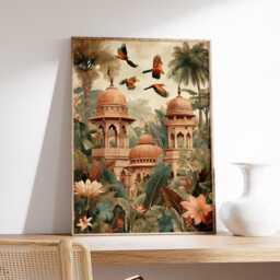 Tropical Temple Poster, Exotic Jungle Wall Art Print in Detailed Illustration Style - thumbnail 2