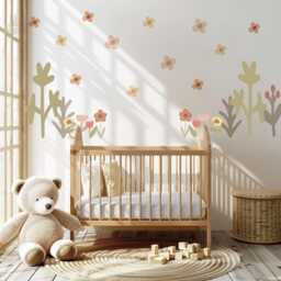 Boho Flower Wall Stickers Nursery Decor - Neutral Floral Decals Wildflower Kids Bedroom Peel & Stick Art - thumbnail 3