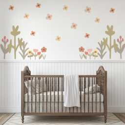Boho Flower Wall Stickers Nursery Decor - Neutral Floral Decals Wildflower Kids Bedroom Peel & Stick Art - thumbnail 1