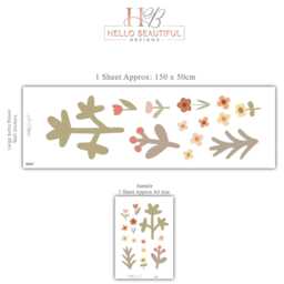 Boho Flower Wall Stickers Nursery Decor - Neutral Floral Decals Wildflower Kids Bedroom Peel & Stick Art - thumbnail 2