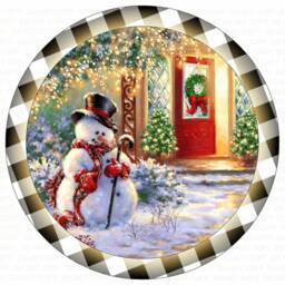 Snowman Wreath Sign, Xmas Cute Snowman Sign UK, Scene, UK - thumbnail 3