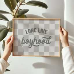 Long Live Boyhood Print Grey Checkered Kids Room Decor - thumbnail 1