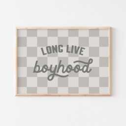 Long Live Boyhood Print Grey Checkered Kids Room Decor - thumbnail 3