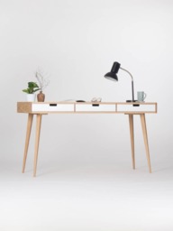 Oak Study Desk With White Drawers - Mid-Century Scandinavian Style Home Office Furniture - thumbnail 1