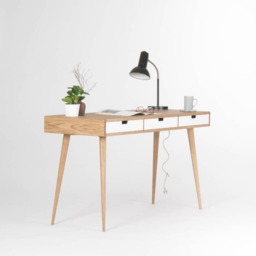 Oak Study Desk With White Drawers - Mid-Century Scandinavian Style Home Office Furniture - thumbnail 3