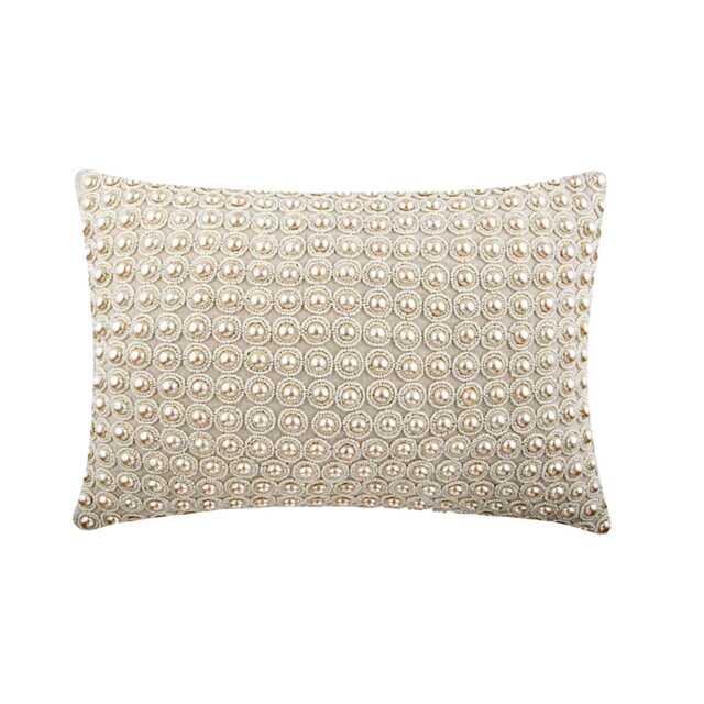 Decorative Oblong/Lumbar Rectangle Throw Pillow Covers Accent Couch Sofa 12x16 Natural Linen Pearl Embroidered - Sea Of Pearls - image 1