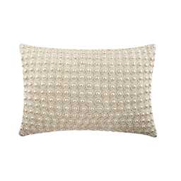 Decorative Oblong/Lumbar Rectangle Throw Pillow Covers Accent Couch Sofa 12x16 Natural Linen Pearl Embroidered - Sea Of Pearls - thumbnail 1