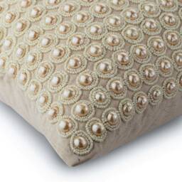 Decorative Oblong/Lumbar Rectangle Throw Pillow Covers Accent Couch Sofa 12x16 Natural Linen Pearl Embroidered - Sea Of Pearls - thumbnail 2