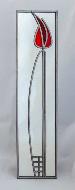 Tulip 8 Mackintosh Style Stained Glass Effect Mirror Handmade Gift Catfish Glass Art Deco 10x40cm - image 1