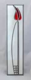Tulip 8 Mackintosh Style Stained Glass Effect Mirror Handmade Gift Catfish Glass Art Deco 10x40cm - thumbnail 1