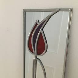 Tulip 8 Mackintosh Style Stained Glass Effect Mirror Handmade Gift Catfish Glass Art Deco 10x40cm - thumbnail 3