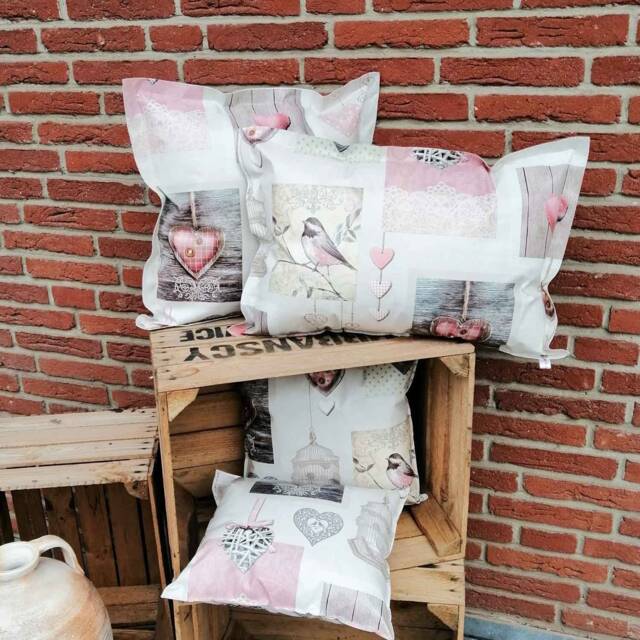 Decorative Cushion in The Garden - Hearts Shabby Chic Weatherproof Made Of Oilcloth - image 1