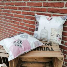 Decorative Cushion in The Garden - Hearts Shabby Chic Weatherproof Made Of Oilcloth - thumbnail 3