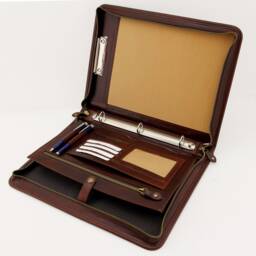 Italian Leather Custom Portfolio, 3 Ring Binder, Padfolio Clipboard, Unique, Professional Business Portfolio, Man, Wamen With Handle Brown - thumbnail 2