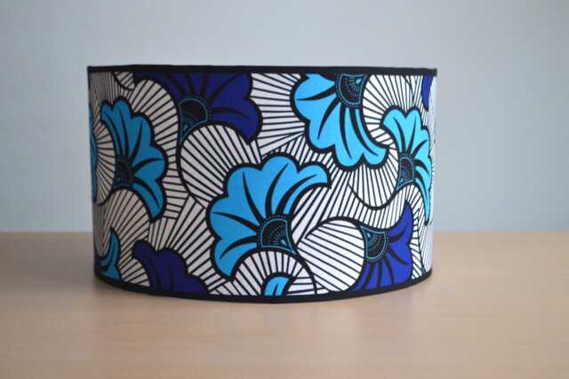 African Wax Print Fabric Lampshade With Blue & White Floral Wedding Design, Pendant Light, Lighting, Table Lamp, Floor Lamp - image 1
