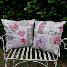 Oilcloth Cushion - Peppy Outdoor Cushions Living, Garden & Lounge Decoration Pattern Hearts Pink in Three Different Sizes - thumbnail 3