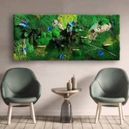 Preserved Moss Wall Art Handmade Panel Set With Mushrooms & Butterflies - thumbnail 1