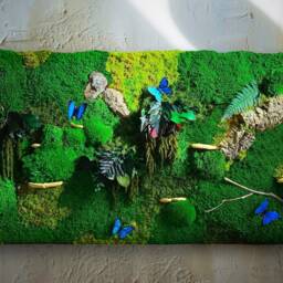 Preserved Moss Wall Art Handmade Panel Set With Mushrooms & Butterflies - thumbnail 2
