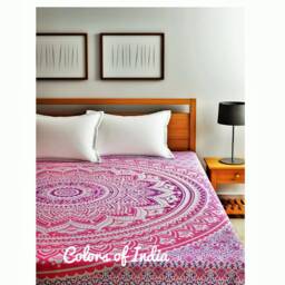 Pink Handblock Printed Twin Size Bed Sheet With 2 White Pillow Covers - thumbnail 3