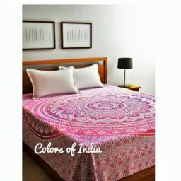 Pink Handblock Printed Twin Size Bed Sheet With 2 White Pillow Covers - thumbnail 4