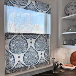 Galbraith & Paul Lotus Custom Roman Shades - Shown in Denim On Logan White With Fuchsia Trim-Comes Many Colors Made To Order - thumbnail 3