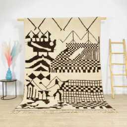 Ivory & Brown Geometric Moroccan Rug - Large 9x12 Area Handmade Berber Shag With Modern Tribal Design - thumbnail 1