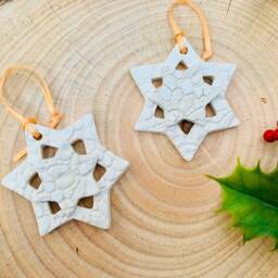 Double Star Decoration, Handmade, Hand Painted, Flat, Hanging Ornament, Ceramic, Christmas Tree - thumbnail 2