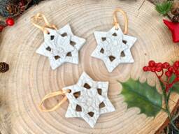 Double Star Decoration, Handmade, Hand Painted, Flat, Hanging Ornament, Ceramic, Christmas Tree