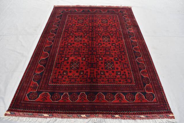 Handmade Afghan Bukhara Wool Rug - 6.11 X 4.10 Ft - image 1