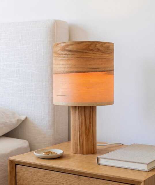 Elegant Olive Wood Bedside Lamp For Rustic Chic Deco, Handcrafted Nightlight Scandinavian Decor - image 1