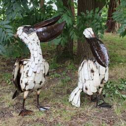 Recycled Metal Pelican Sculpture. Outdoor Garden Sculptures, Statues. Pelicans - Safe Place To Leave Parcel Needed -Large Box Delivery - thumbnail 1