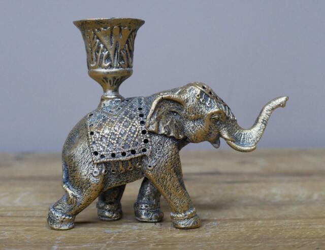 Set Of 2 Rustic Gold Indian Elephant Candlestick Holder - Home Accessories Themed Candle Holder- Gift - image 1