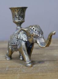 Set Of 2 Rustic Gold Indian Elephant Candlestick Holder - Home Accessories Themed Candle Holder- Gift - thumbnail 2