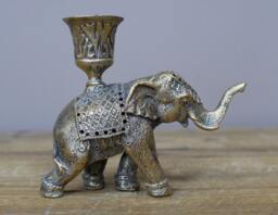 Set Of 2 Rustic Gold Indian Elephant Candlestick Holder - Home Accessories Themed Candle Holder- Gift