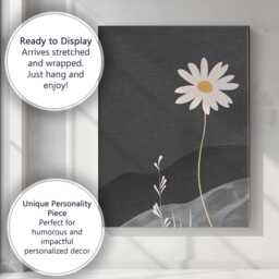 Minimalist White Daisy Wildflower Dark Landscape Botanical Canvas Wall Art Print Decor Picture Ready To Hang - thumbnail 3
