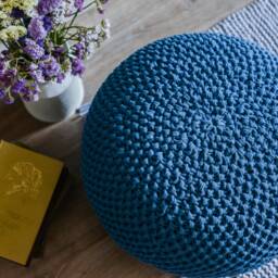 Chunky Knit Pouf, Indigo Ottoman, Floor Pillow, Large&small Nursery Decor, Large Cushion, Footstool, Scandinavian Pouf - thumbnail 2