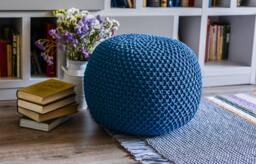 Chunky Knit Pouf, Indigo Ottoman, Floor Pillow, Large&small Nursery Decor, Large Cushion, Footstool, Scandinavian Pouf - thumbnail 1