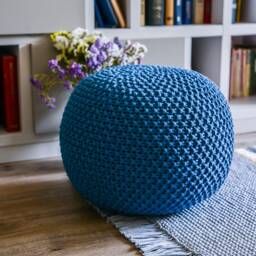 Chunky Knit Pouf, Indigo Ottoman, Floor Pillow, Large&small Nursery Decor, Large Cushion, Footstool, Scandinavian Pouf - thumbnail 3