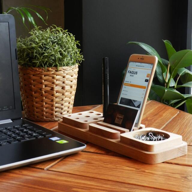 Modular Beech Wood Desk Organizer, Phone & Pen Holder - image 1