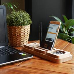 Modular Beech Wood Desk Organizer, Phone & Pen Holder - thumbnail 1