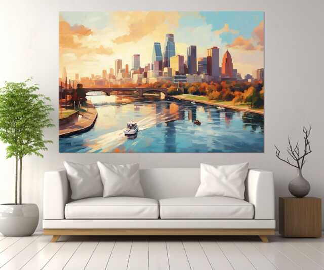 Abstract Minneapolis Canvas Print, Skyline, Painting, Wall Art, Framed & Ready To Hang - image 1