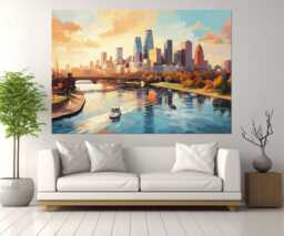 Abstract Minneapolis Canvas Print, Skyline, Painting, Wall Art, Framed & Ready To Hang - thumbnail 1