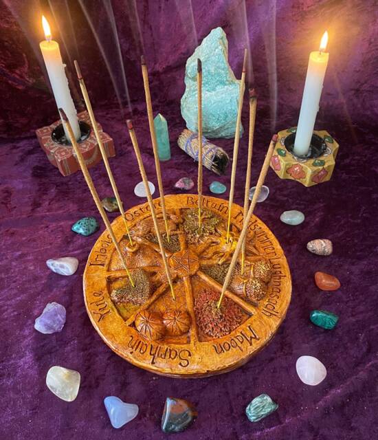 Wheel Of The Year Incense Stick Holder, Pagan, Wiccan, Beltaine, Imbolc, Lammas, Ostara, Mabon - image 1