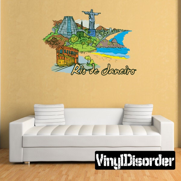 Famous City Rio De Janerio Wall Decal - Fabric Vinyl Removable & Reusable Famouscityuscolor034Et
