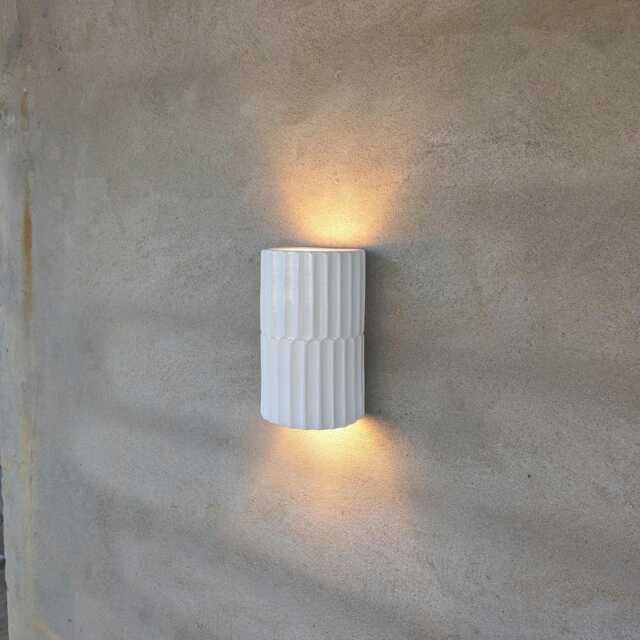 Handmade Ceramic Wall Sconce, Gloss White Up Down Lighting, Textured Wave Effect Lamp - image 1